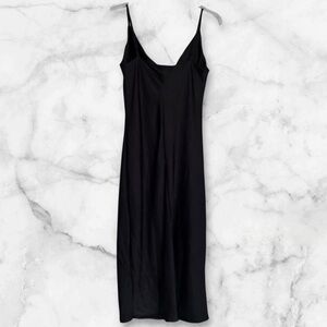 Faded Rose Slip Dress Womens Medium Black Sleeveless Midi Side Slit Party Y2K